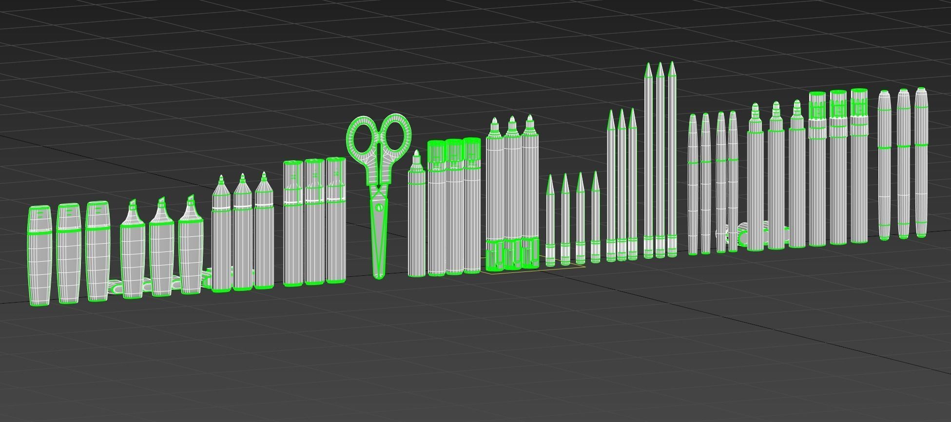 Stationery set PBR different colored pens and pencils Low-poly 3D model_11