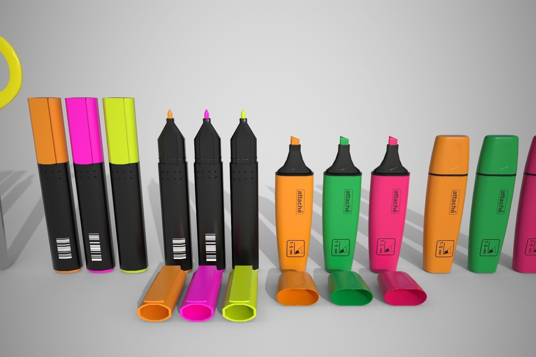 Stationery set PBR different colored pens and pencils Low-poly 3D model_7