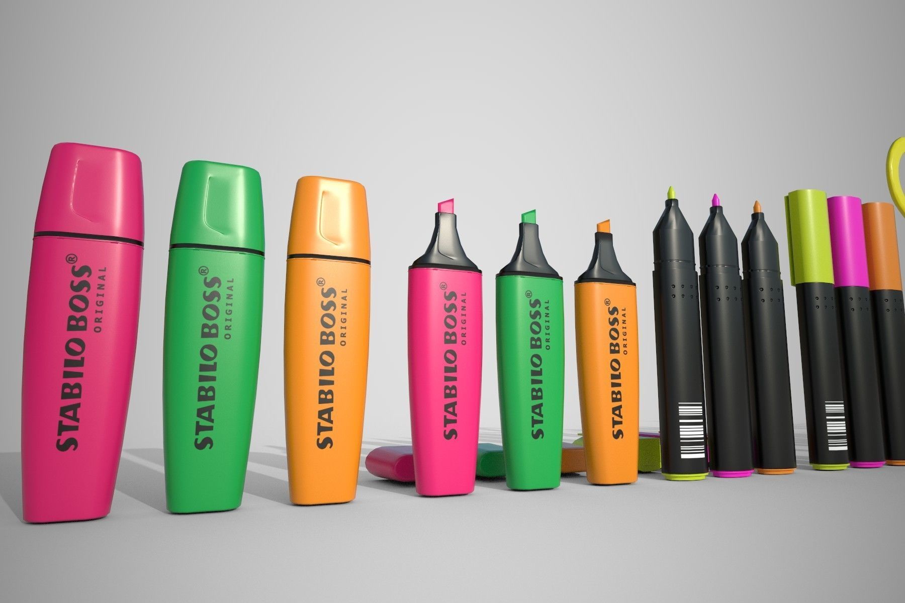 Stationery set PBR different colored pens and pencils Low-poly 3D model_8