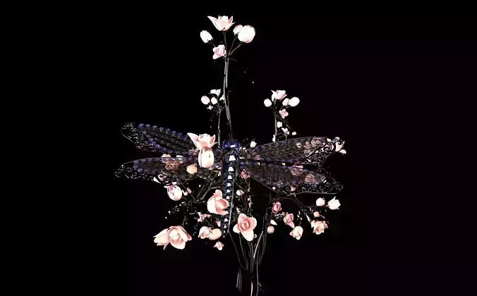 Free 3D model dragonfly on flower