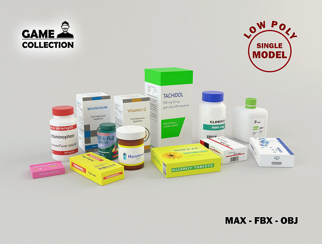 Medicines 1 Lowpoly game medical products Low-poly 3D model