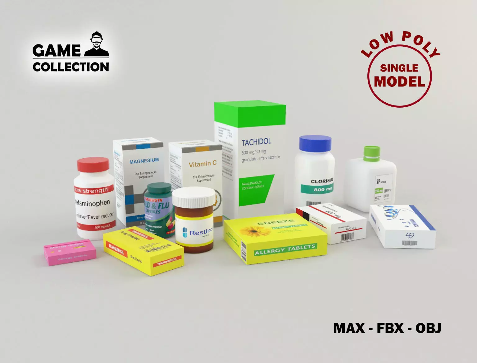 Medicines 1 Lowpoly game medical products Low-poly 3D model