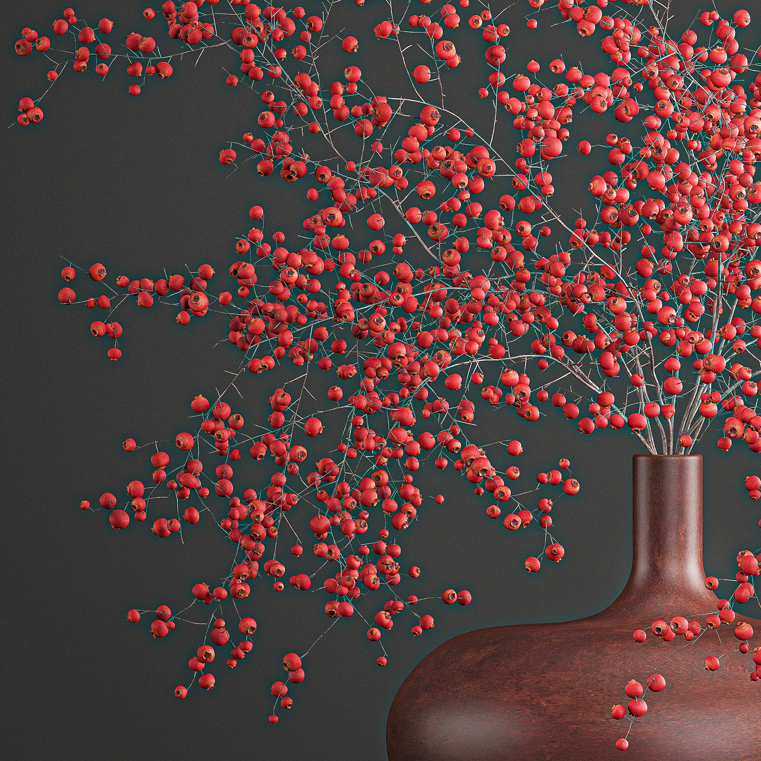 Decorative bouquet of branches with red berries in a vase 97 3D model_3