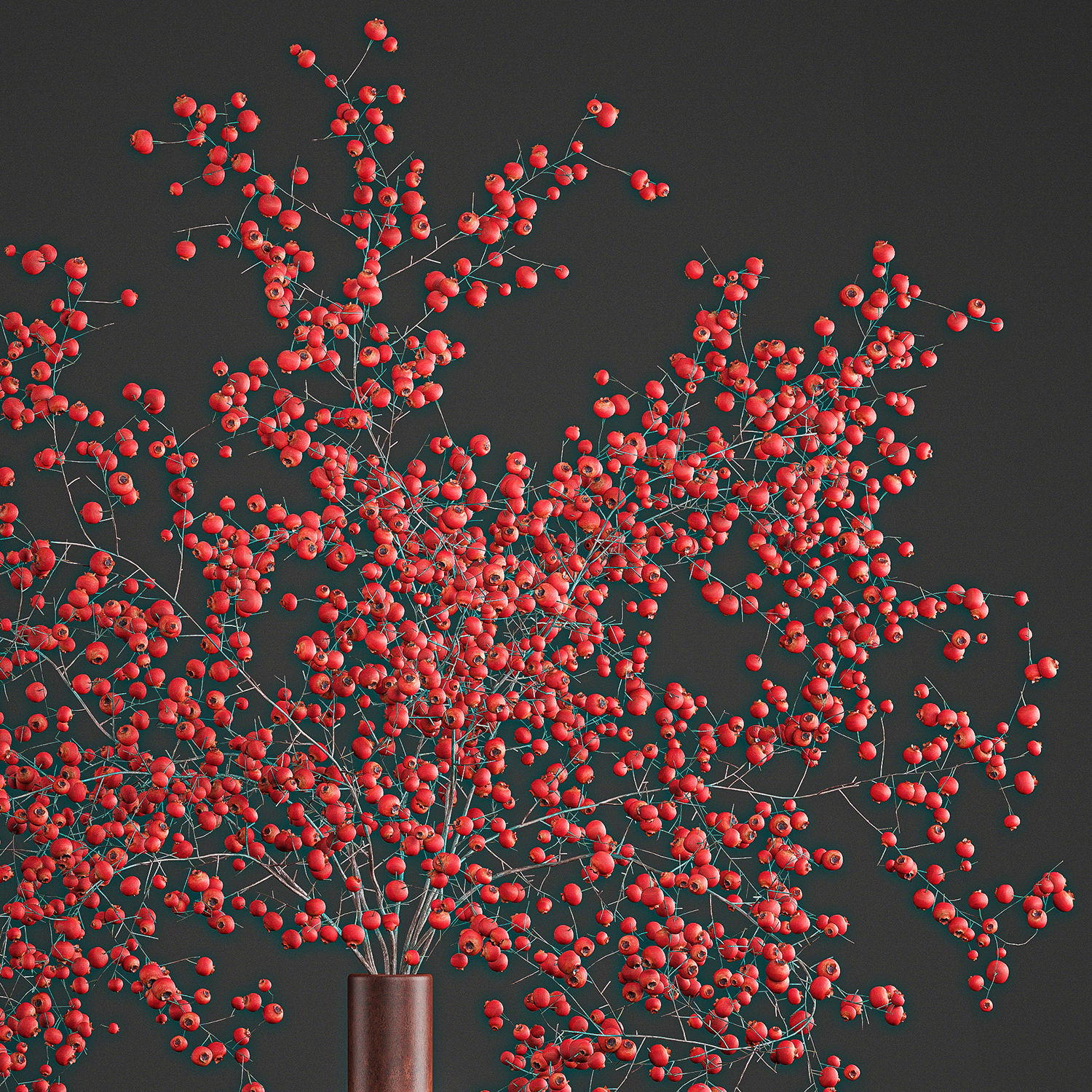Decorative bouquet of branches with red berries in a vase 97 3D model_5