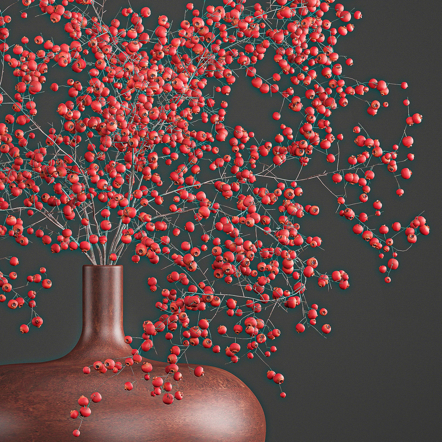 Decorative bouquet of branches with red berries in a vase 97 3D model_4