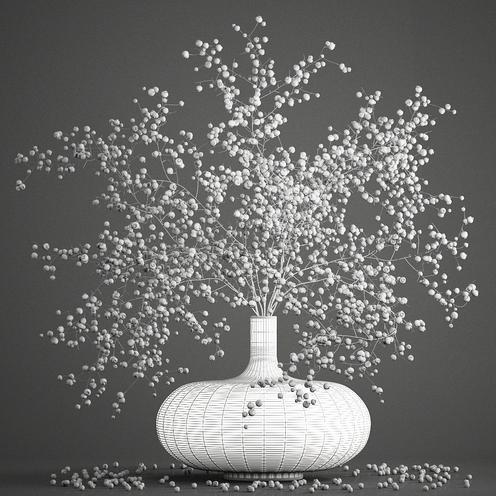 Decorative bouquet of branches with red berries in a vase 97 3D model_8
