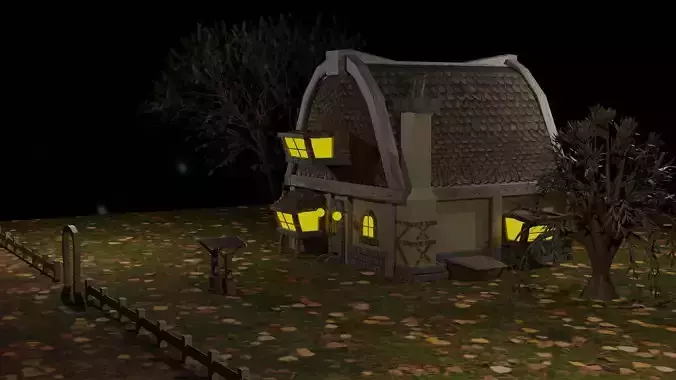 house in woods at night
