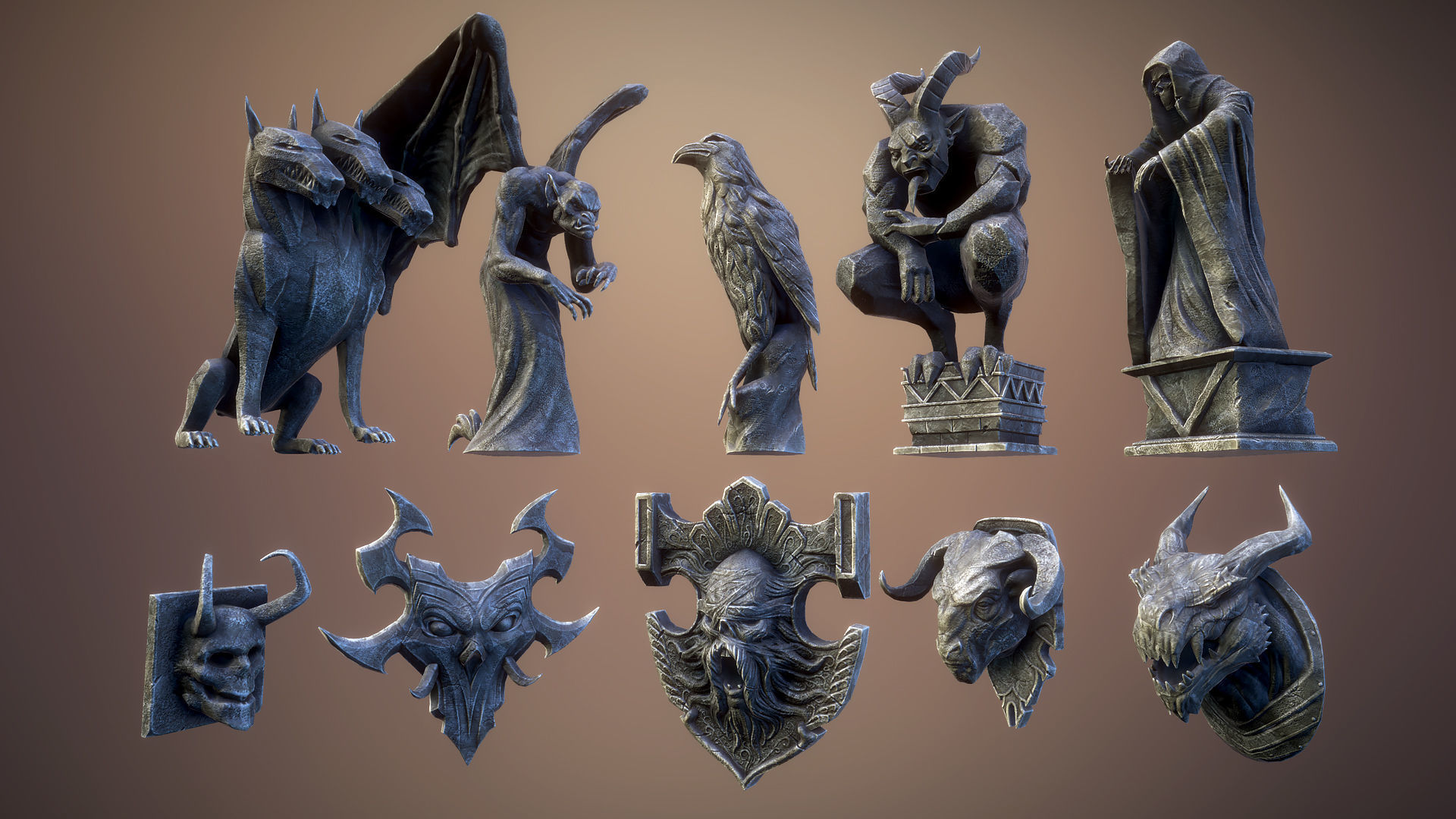 Gothic statues Low-poly 3D model_4