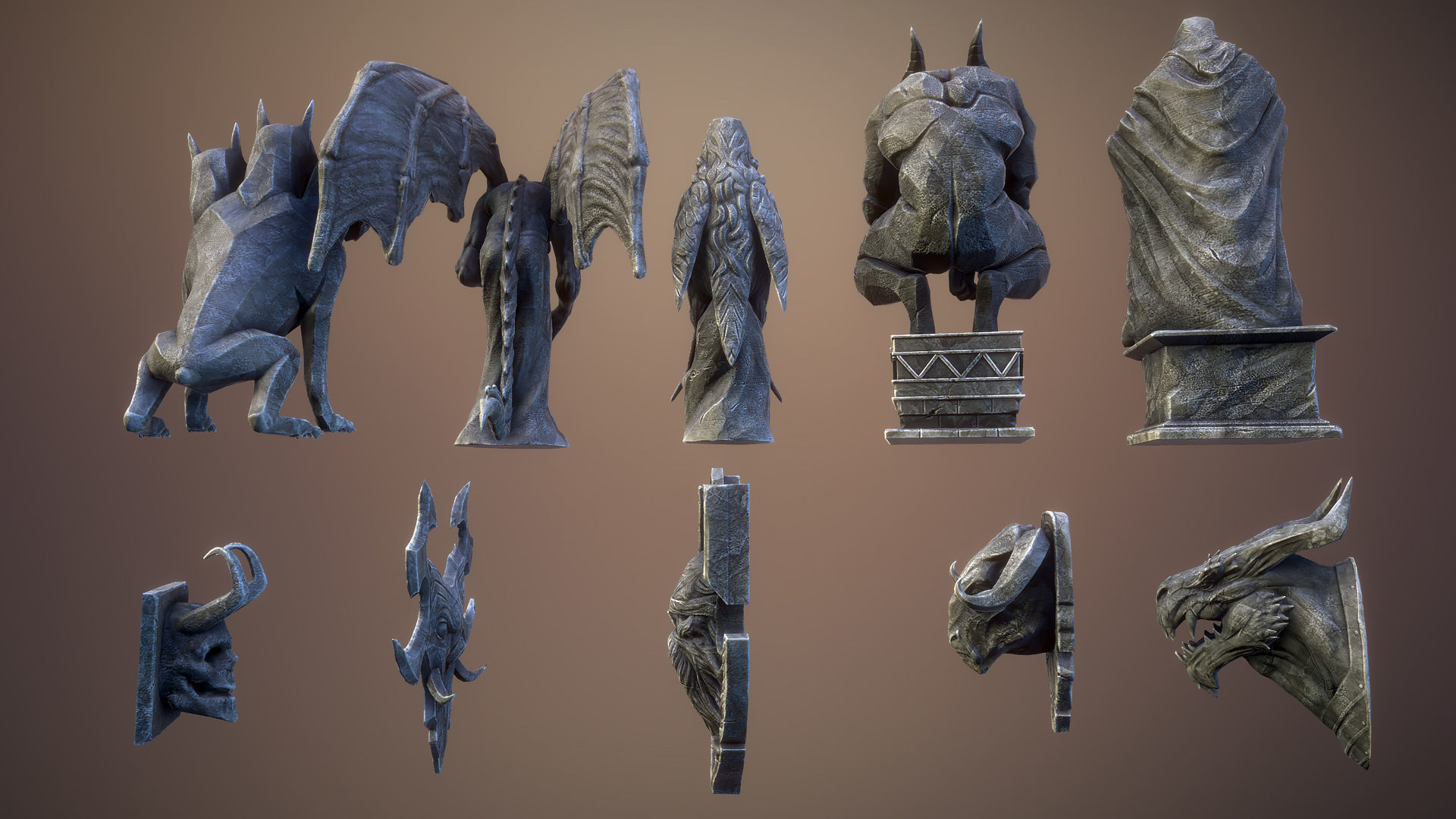 Gothic statues Low-poly 3D model_5