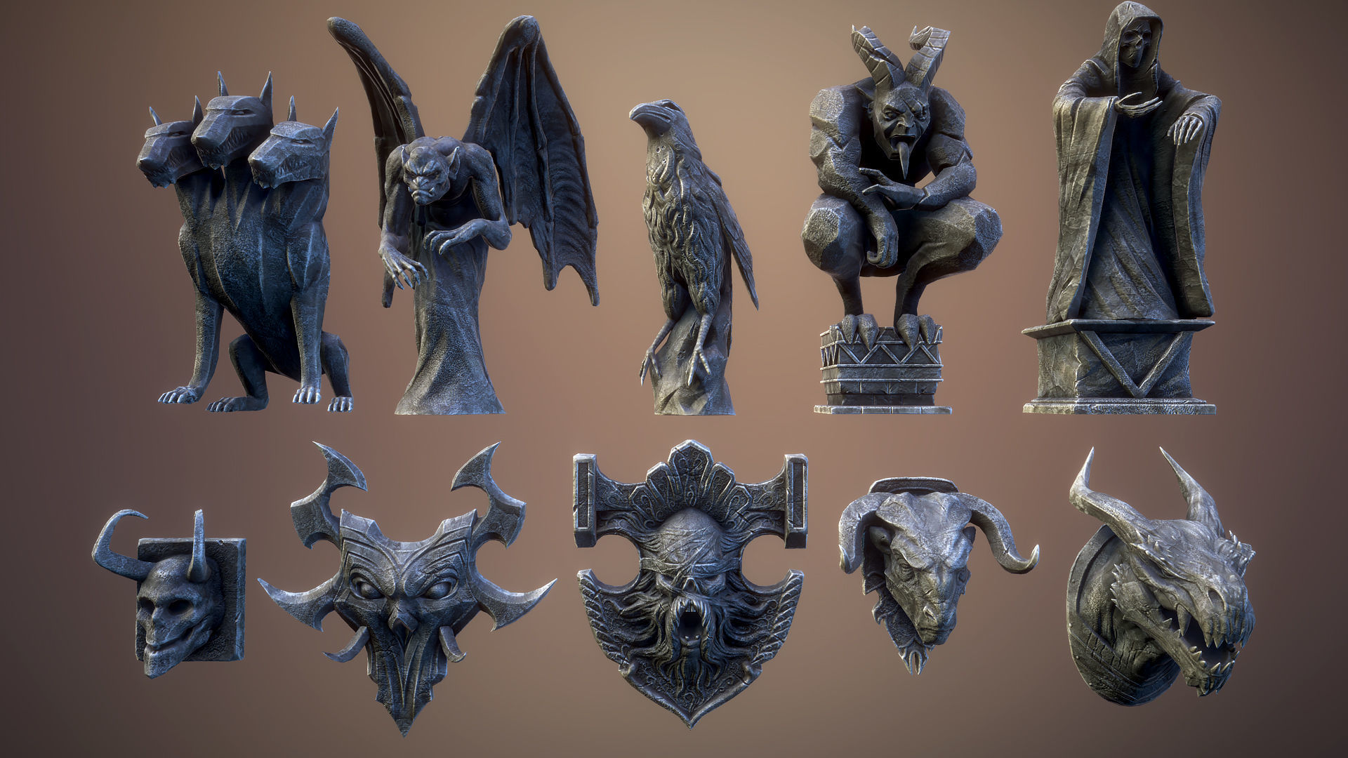 Gothic statues Low-poly 3D model_3