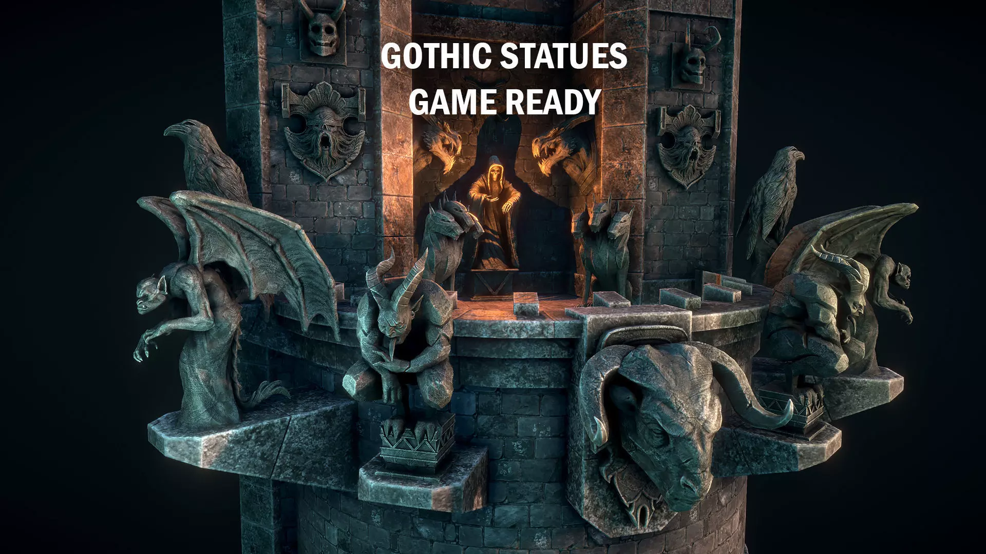Gothic statues Low-poly 3D model_0