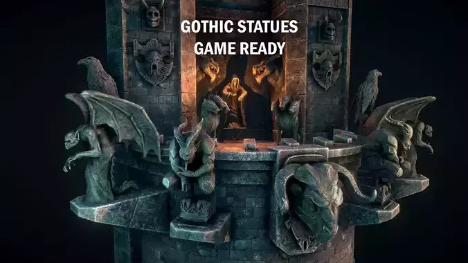 Gothic statues Low-poly 3D model