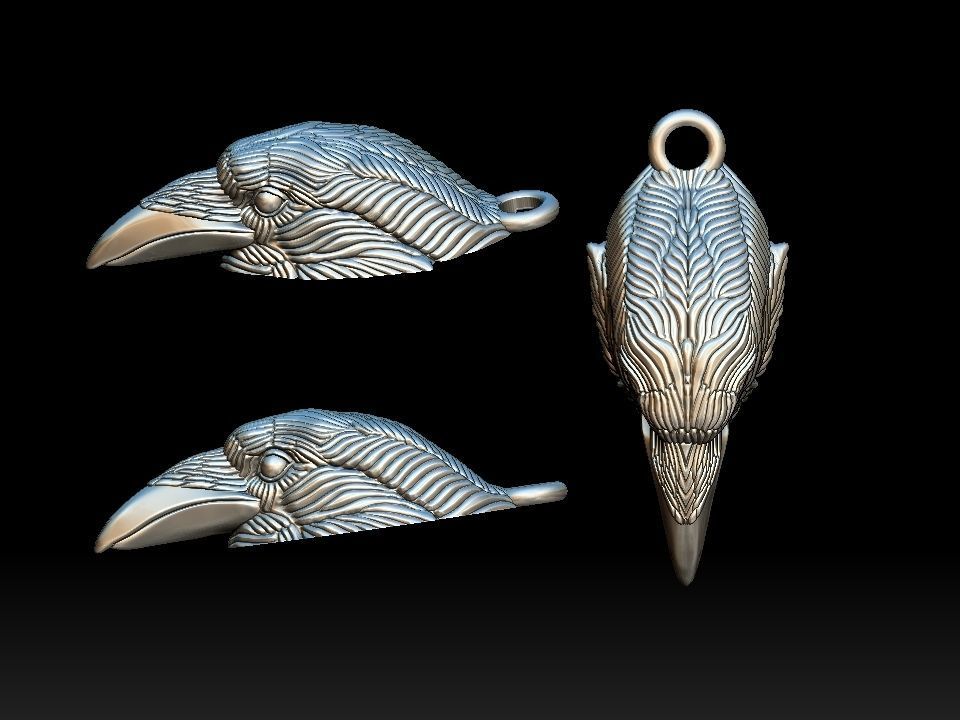 Raven head necklace  3D print model_26