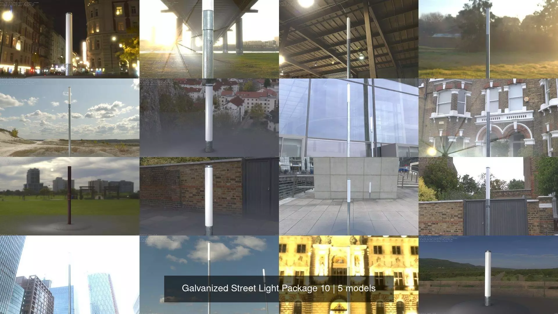Galvanized Street Light Package 10 3D Model Collection_0