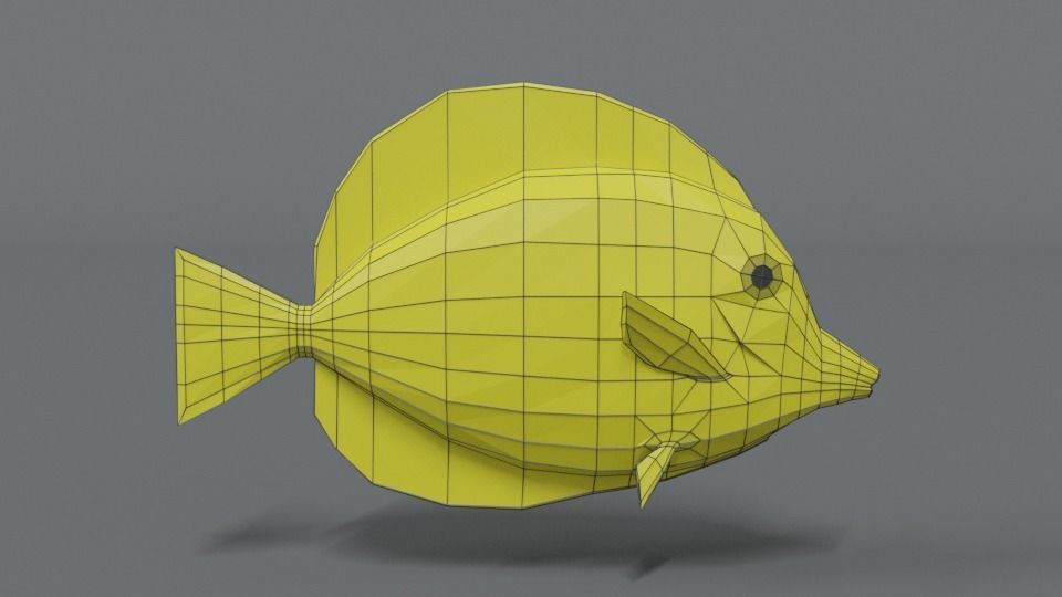 Low Poly Cartoon Yellow Tang Fish Low-poly 3D model_14