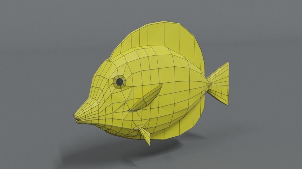 Low Poly Cartoon Yellow Tang Fish Low-poly 3D model_9
