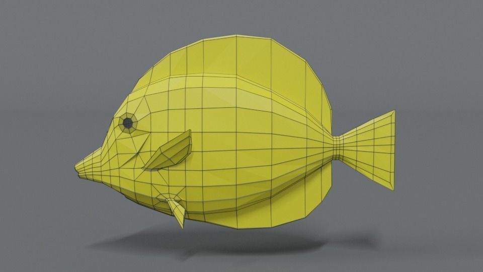 Low Poly Cartoon Yellow Tang Fish Low-poly 3D model_10
