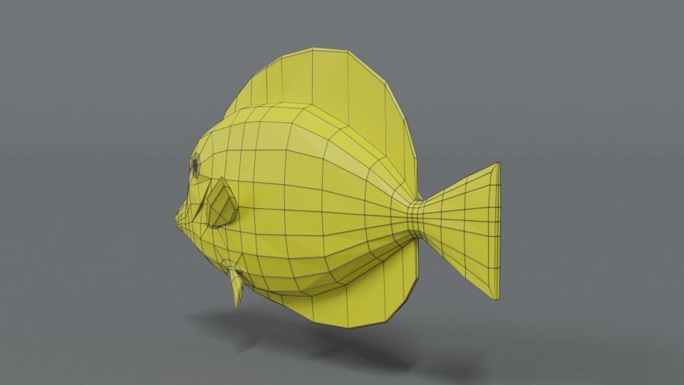 Low Poly Cartoon Yellow Tang Fish Low-poly 3D model_11