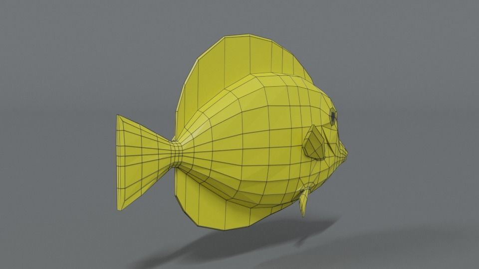 Low Poly Cartoon Yellow Tang Fish Low-poly 3D model_13