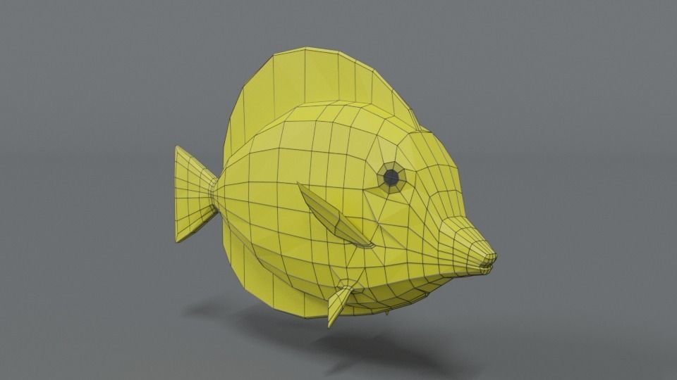Low Poly Cartoon Yellow Tang Fish Low-poly 3D model_15