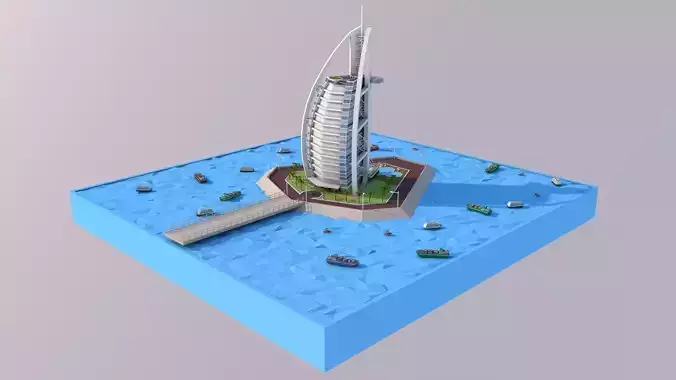 Low Poly Burj Al Arab Hotel Tower Landmark