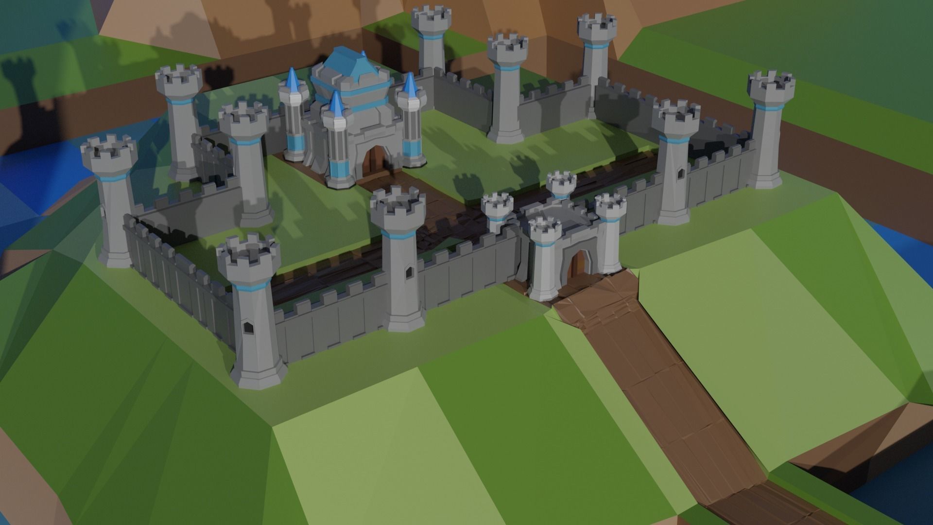 Low Poly 3D Medieval Castle  Low-poly 3D model_1