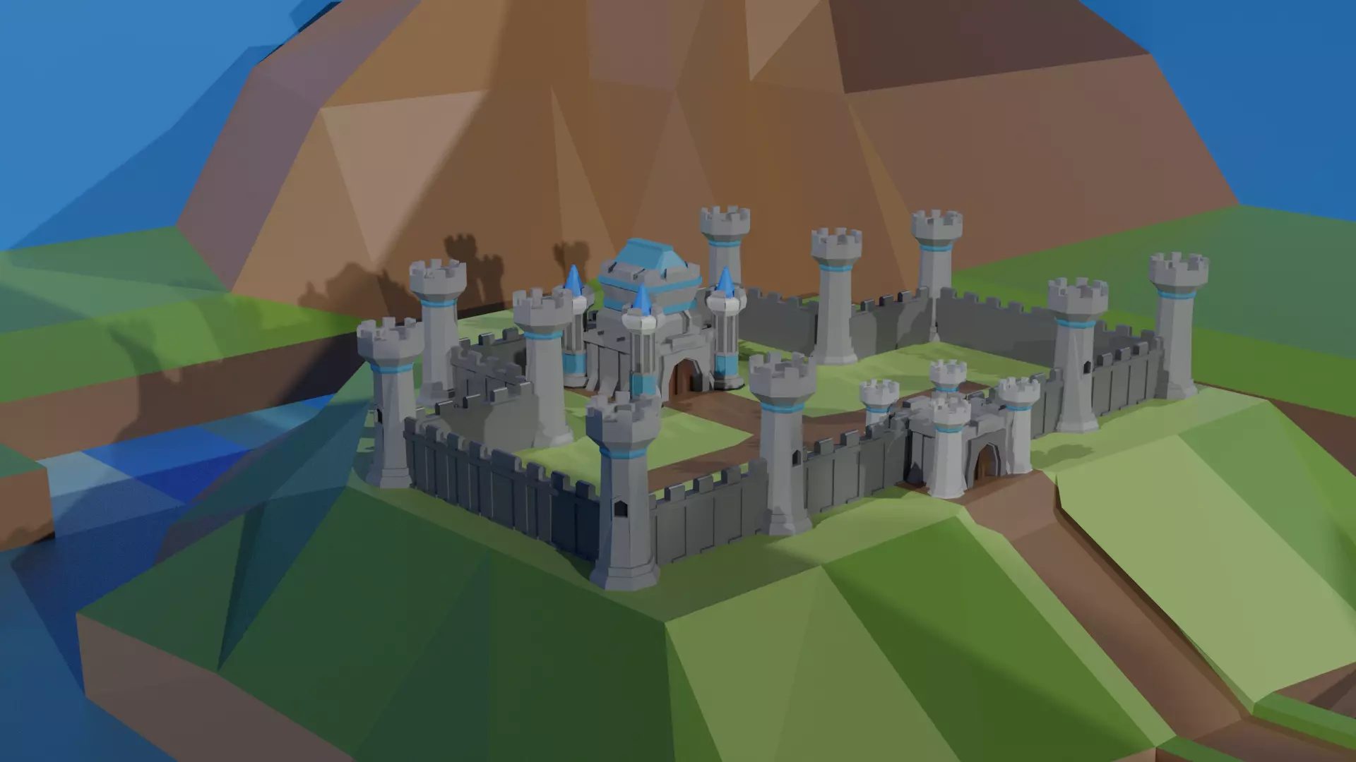Low Poly 3D Medieval Castle  Low-poly 3D model_0