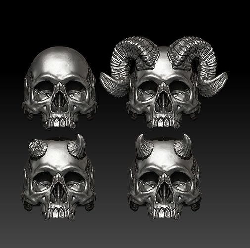 Big skull and horn rings - Classic - 4 3D print model