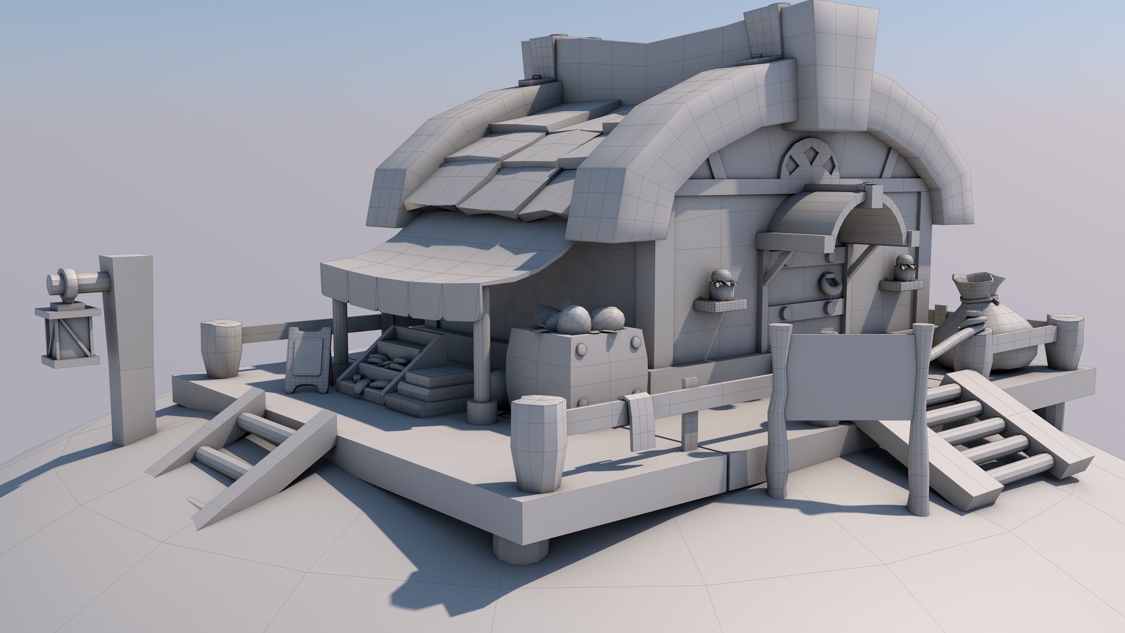 Low Poly Game Ready stylized village house cartoon model Low-poly 3D model_3