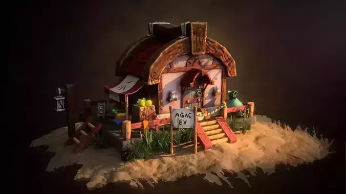 Low Poly Game Ready stylized village house cartoon model