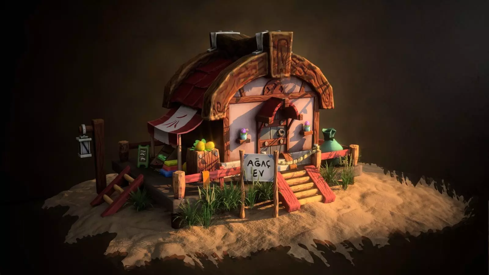 Low Poly Game Ready stylized village house cartoon model Low-poly 3D model_0