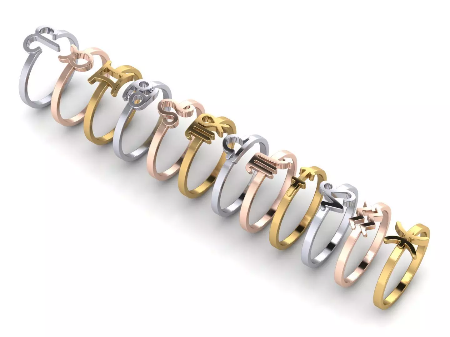 12 rings in the form of zodiac signs 3D print model_0