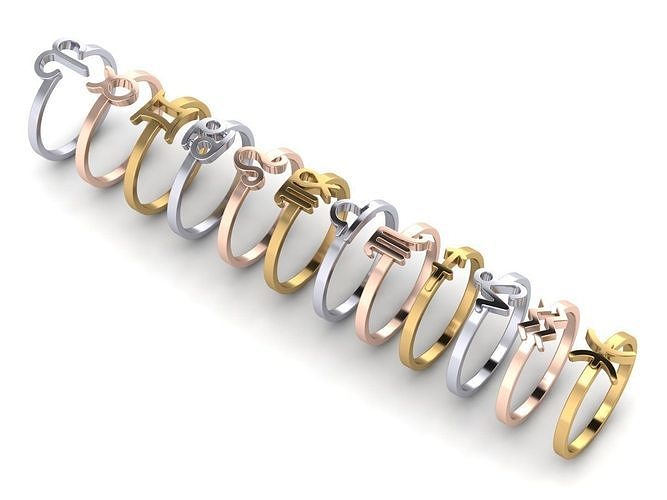 12 rings in the form of zodiac signs 3D print model