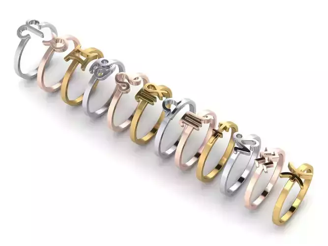 12 rings in the form of zodiac signs 3D print model