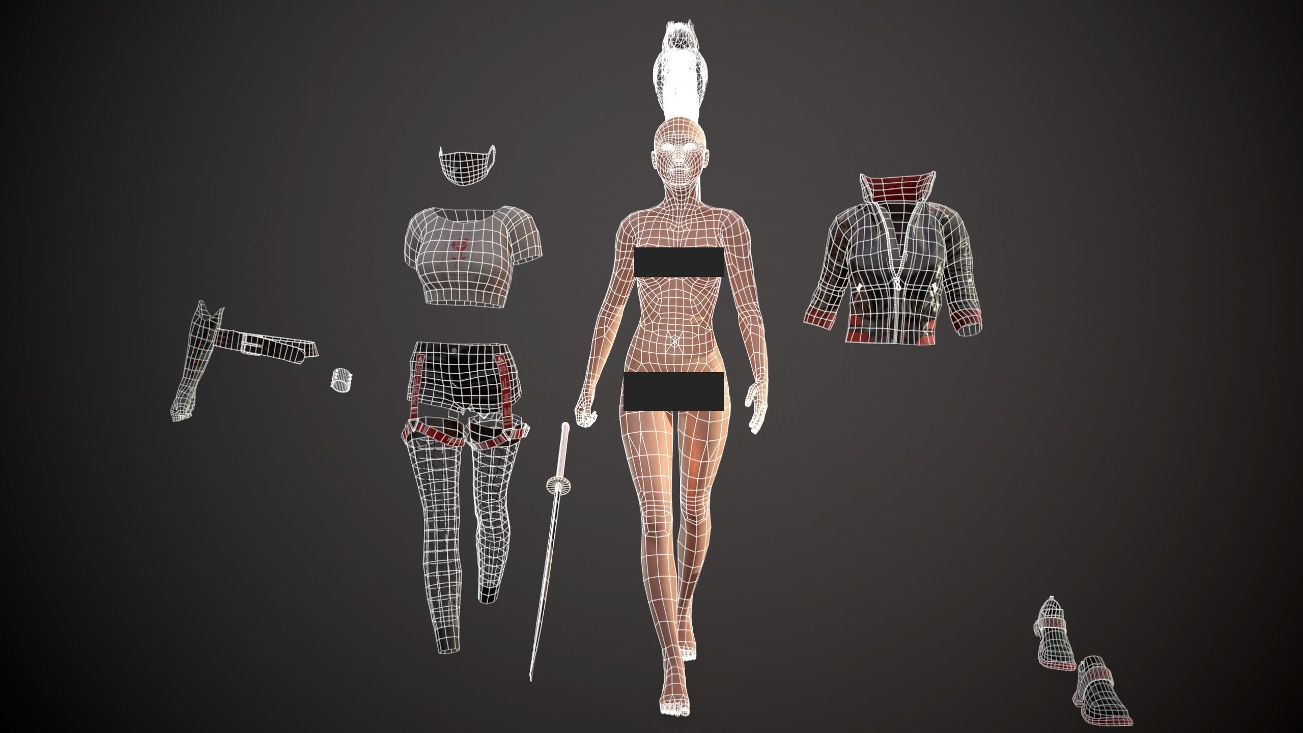 CyberPunk Girl Low-poly 3D model_11