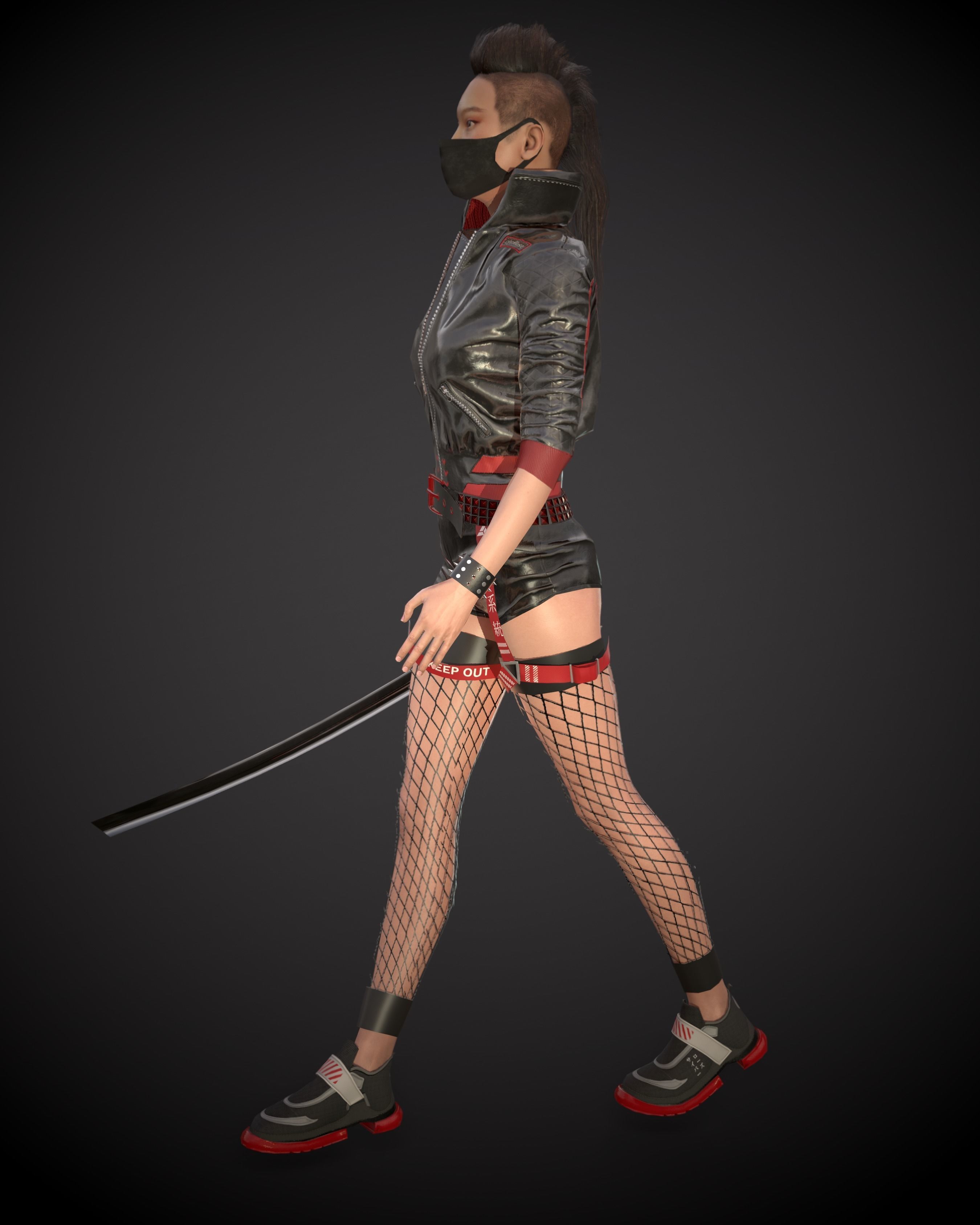 CyberPunk Girl Low-poly 3D model_4