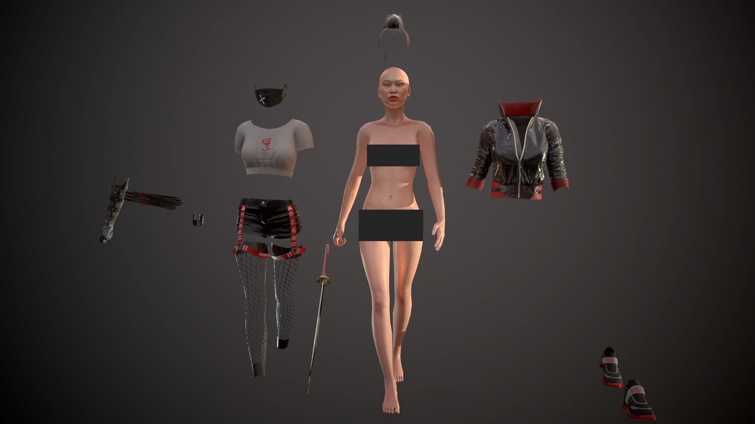 CyberPunk Girl Low-poly 3D model_10
