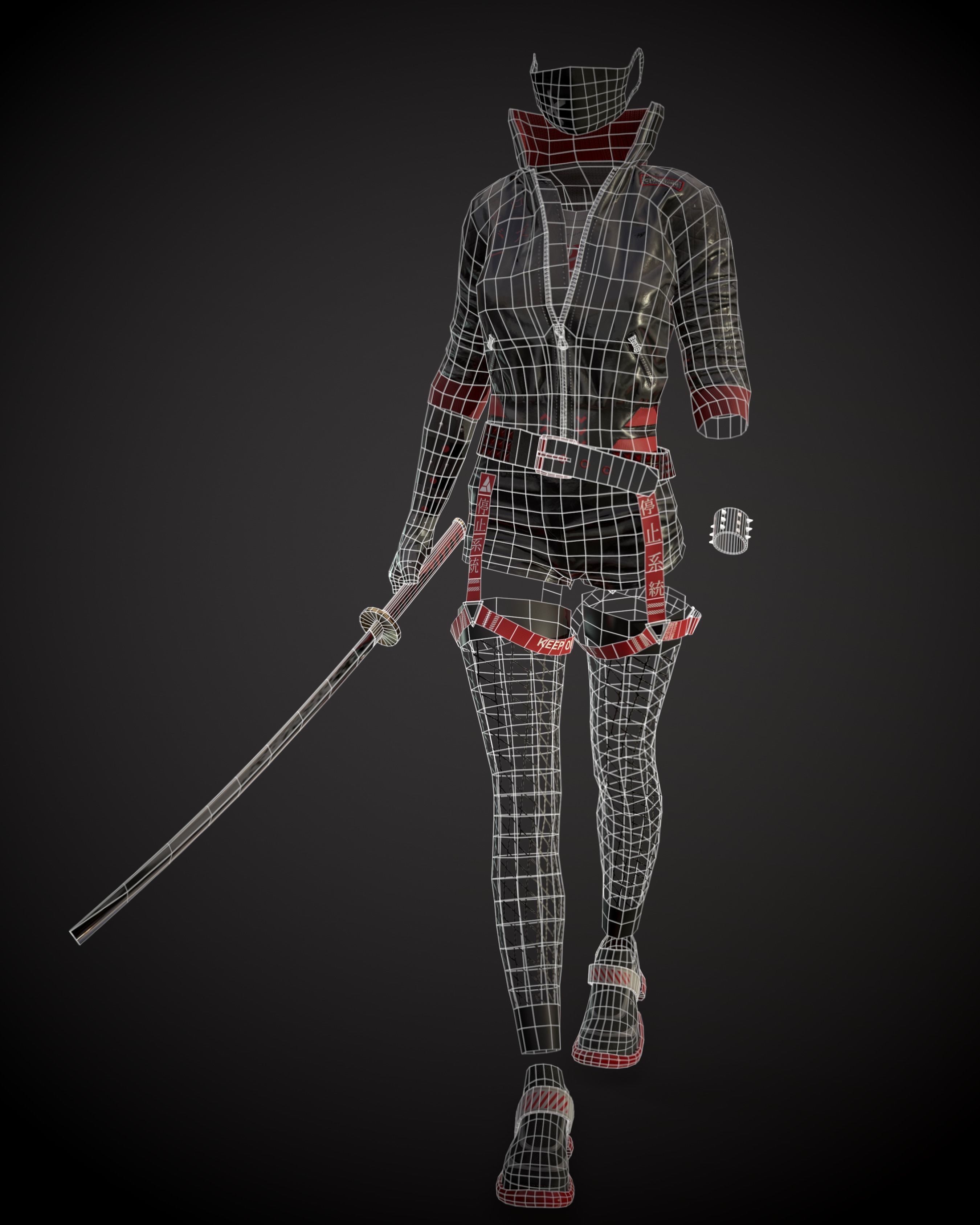 CyberPunk Girl Low-poly 3D model_12