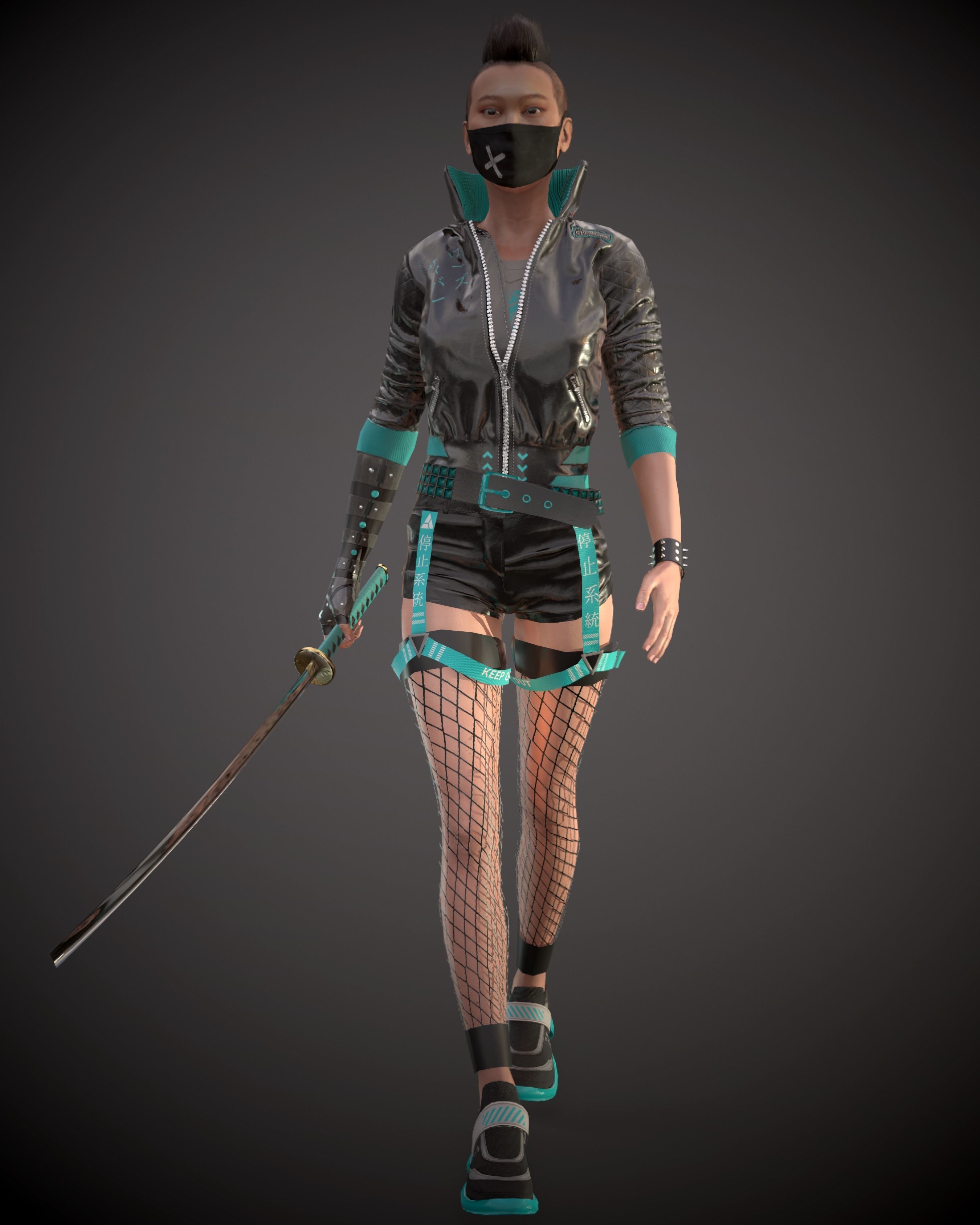 CyberPunk Girl Low-poly 3D model_3
