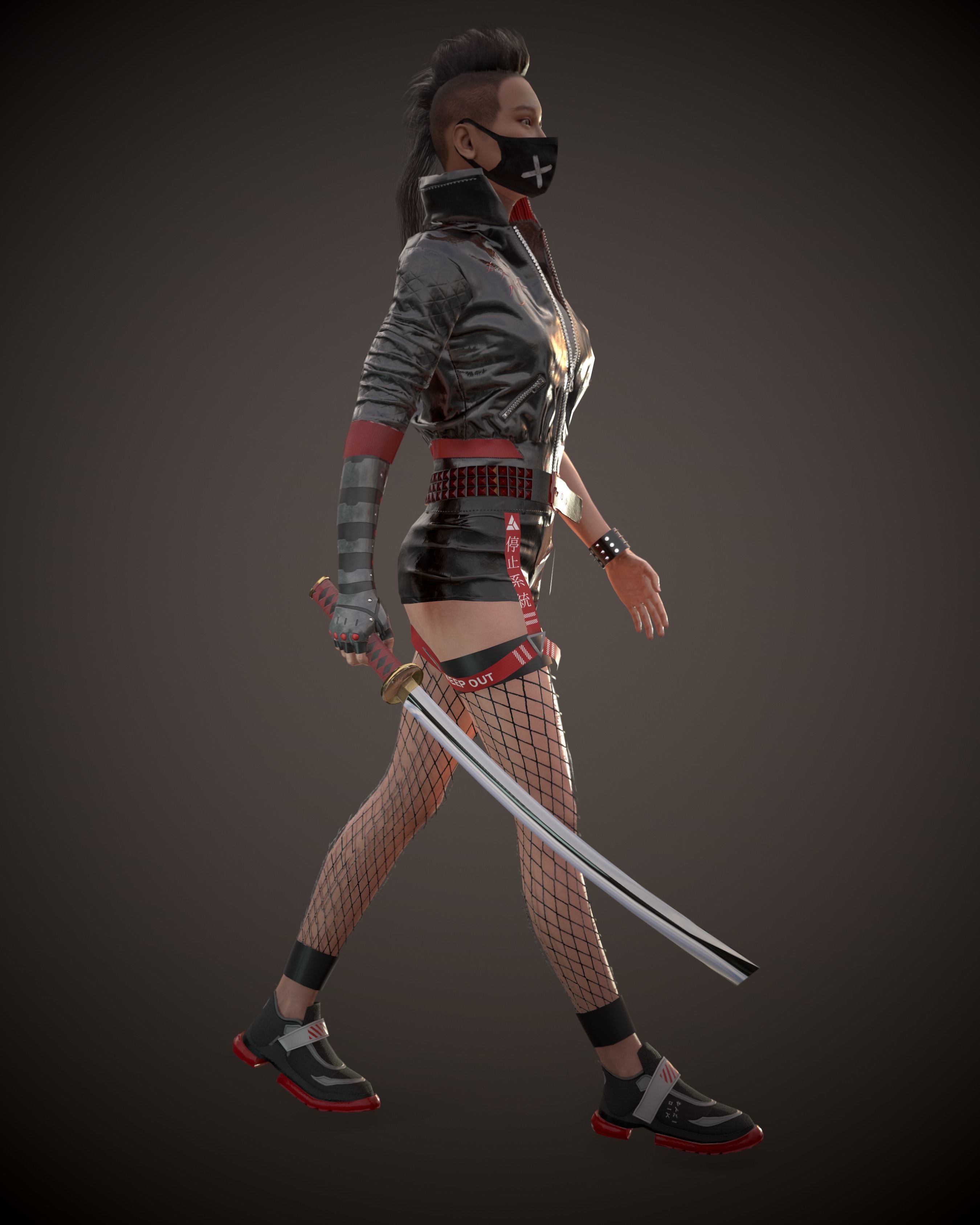 CyberPunk Girl Low-poly 3D model_8