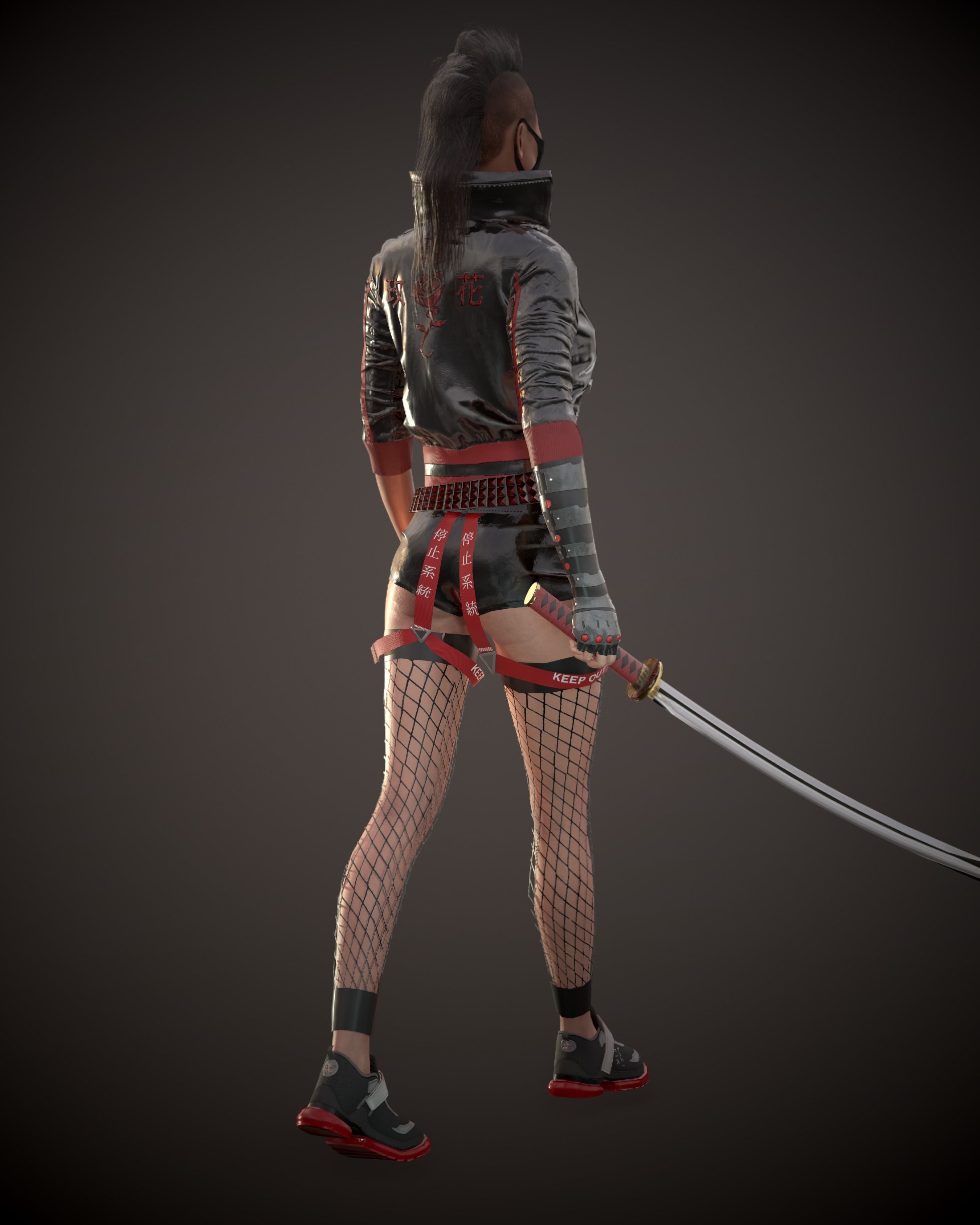 CyberPunk Girl Low-poly 3D model_7