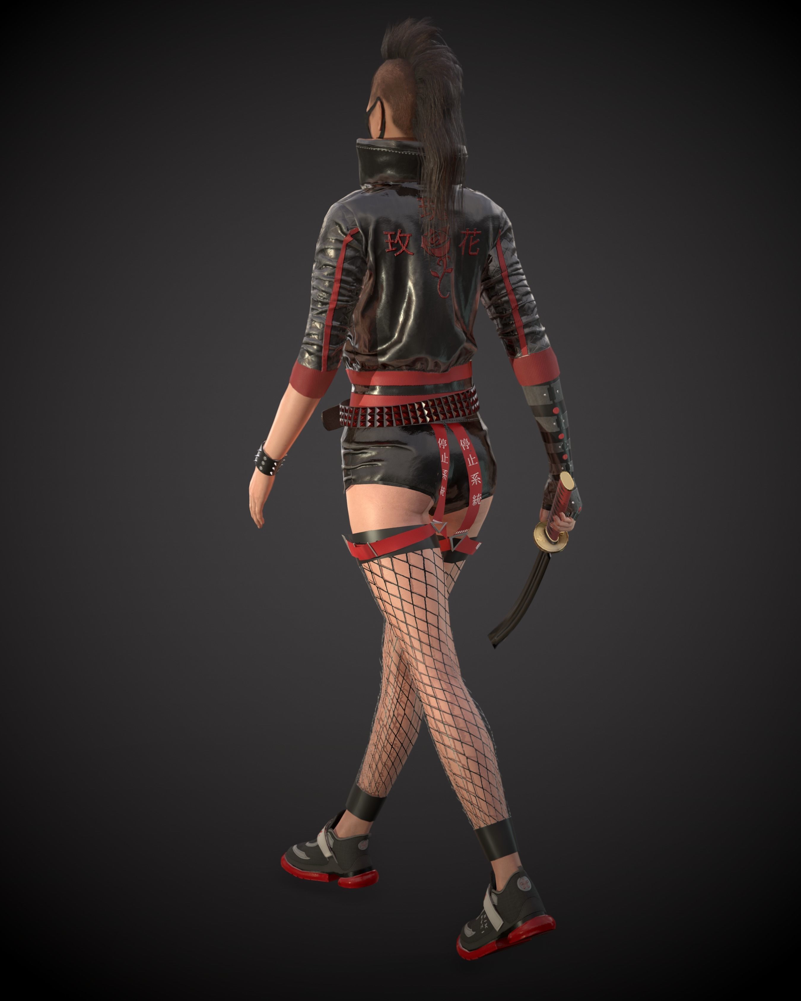 CyberPunk Girl Low-poly 3D model_5