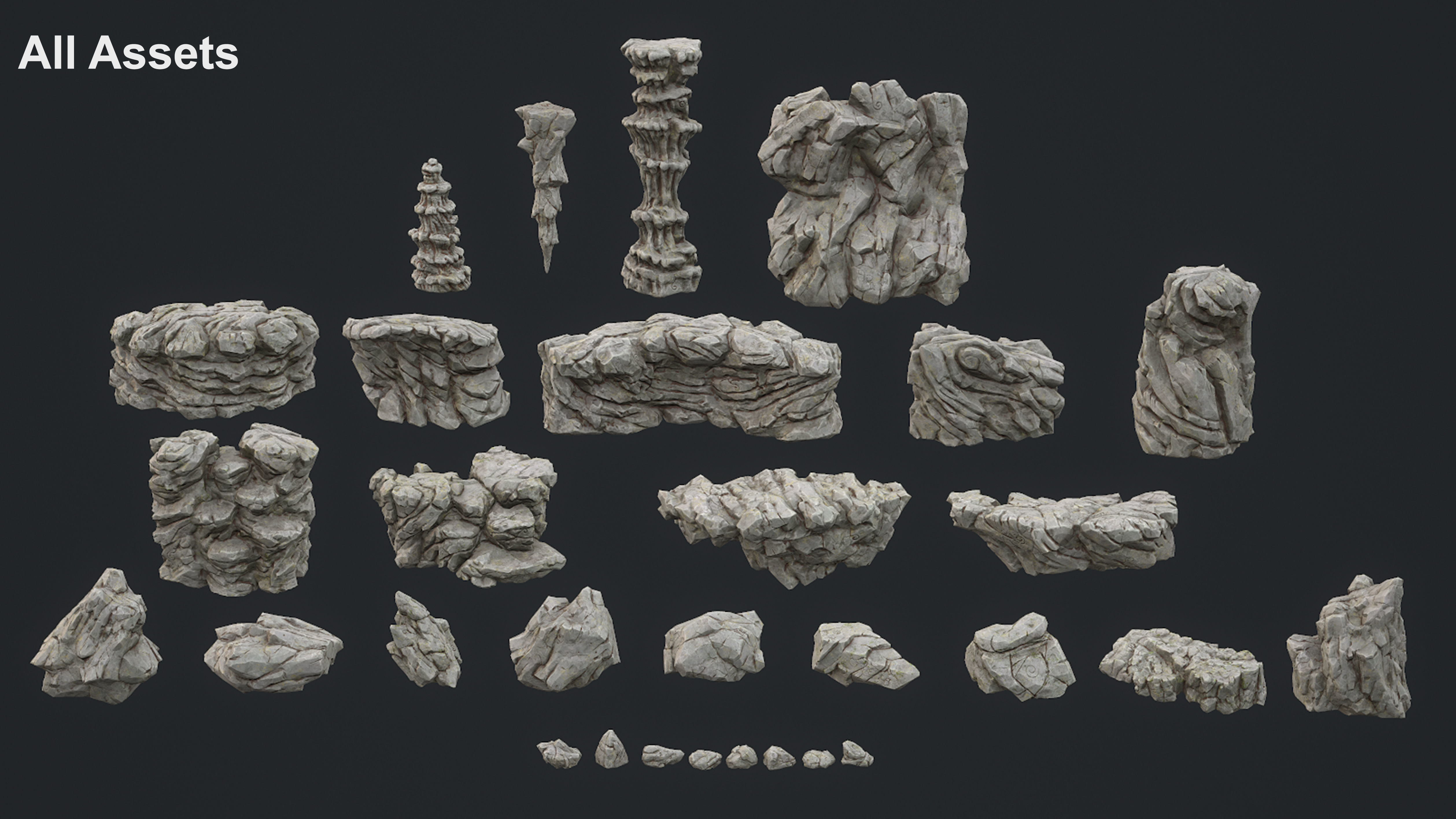 Stylized Rock Pack Low-poly 3D model_1