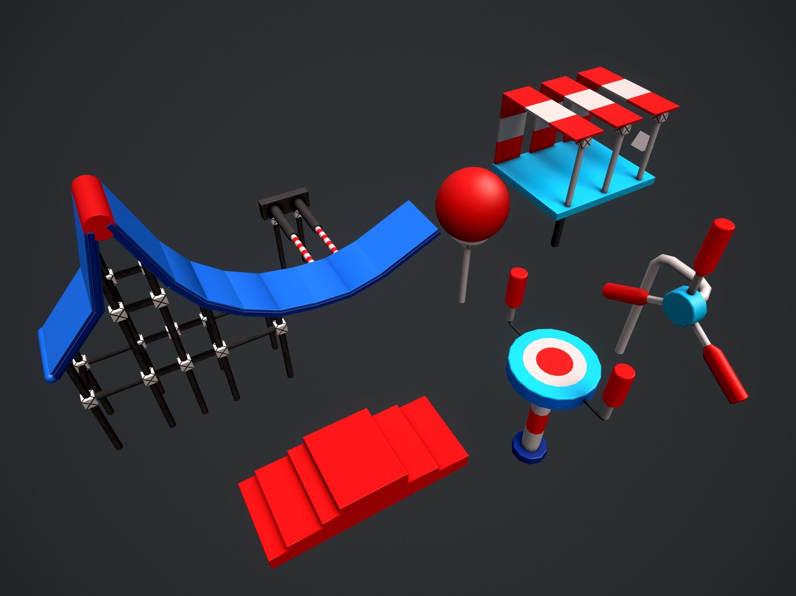 Trial Stunts Hurdles Pack  Low-poly 3D model_3