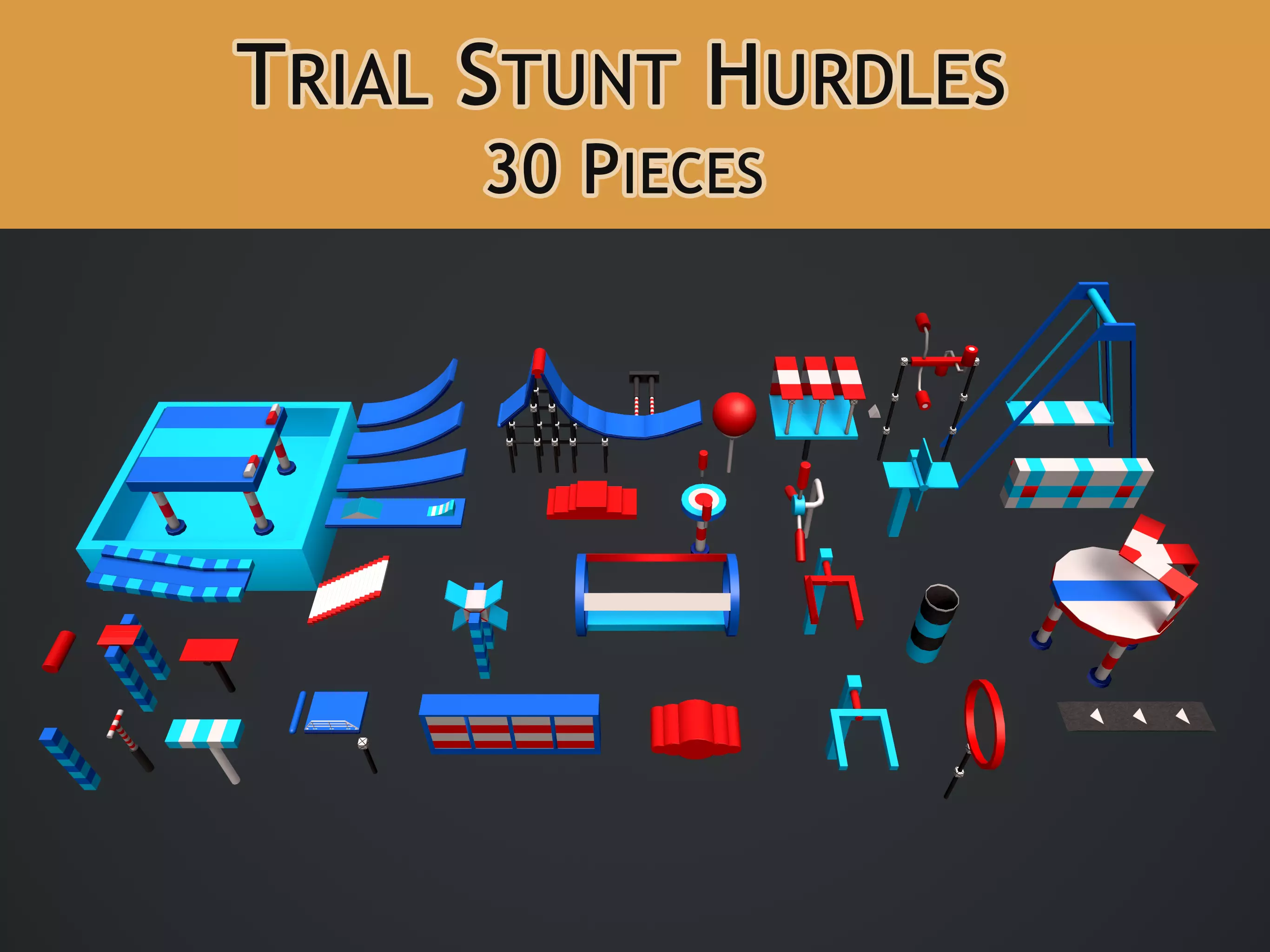 Trial Stunts Hurdles Pack  Low-poly 3D model_0