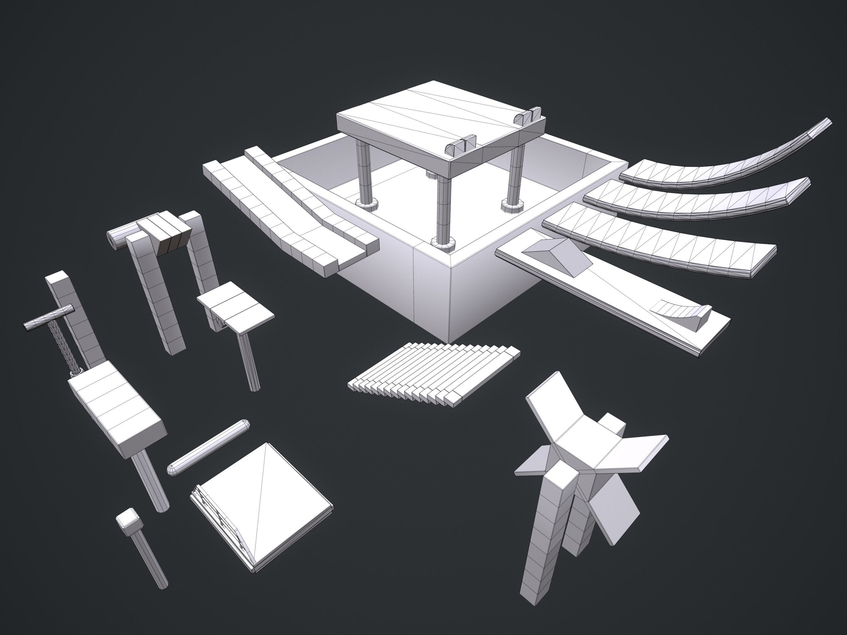 Trial Stunts Hurdles Pack  Low-poly 3D model_8