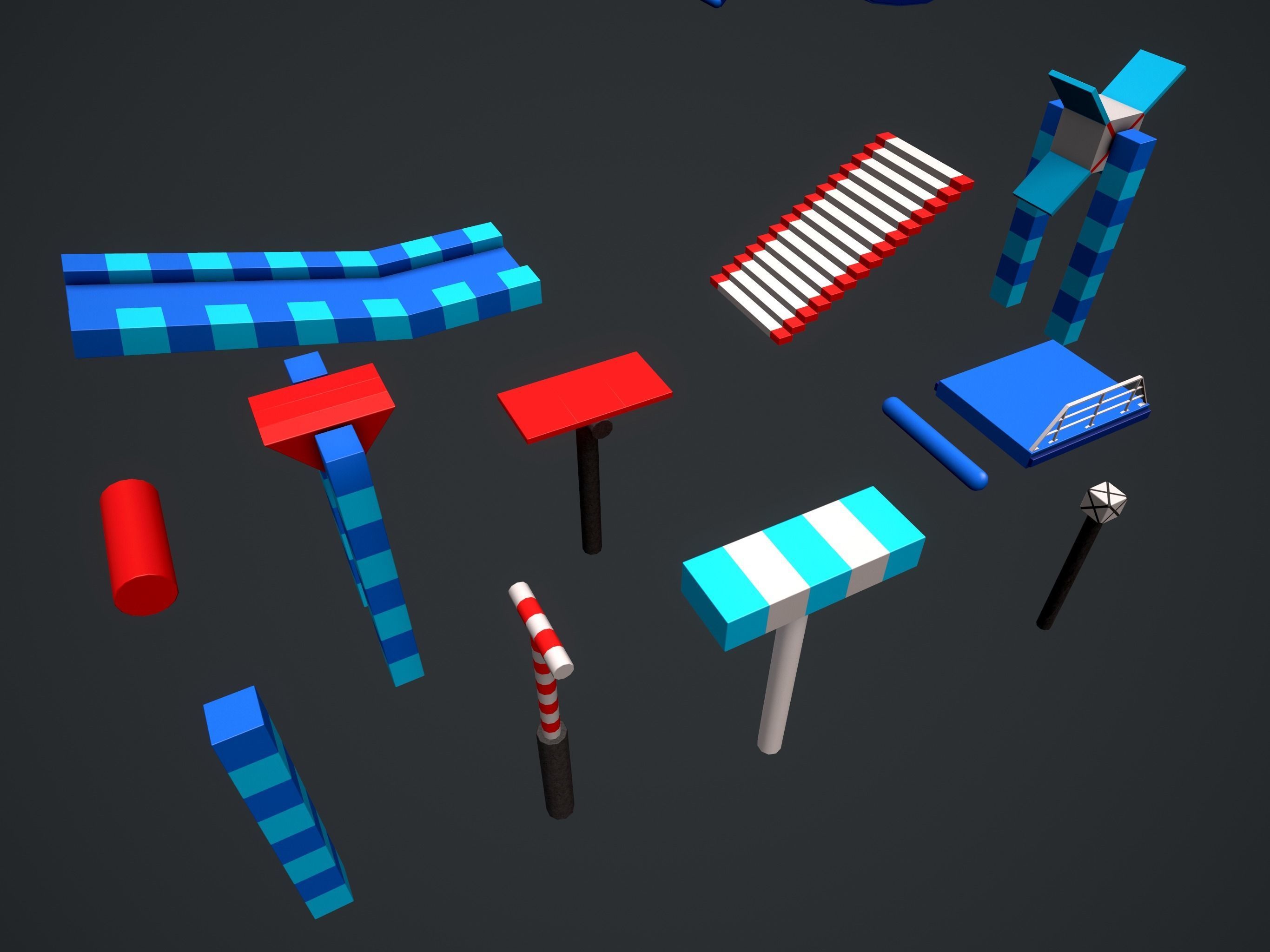 Trial Stunts Hurdles Pack  Low-poly 3D model_6