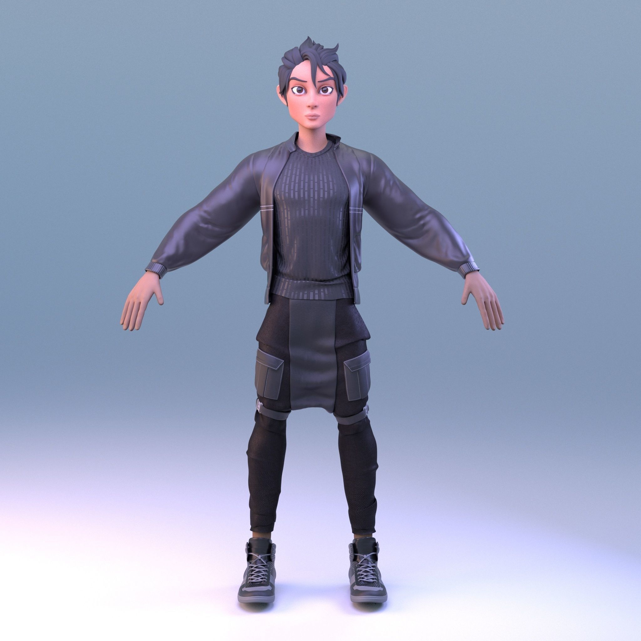 Damien young man in jacket and skirt 3D model_3