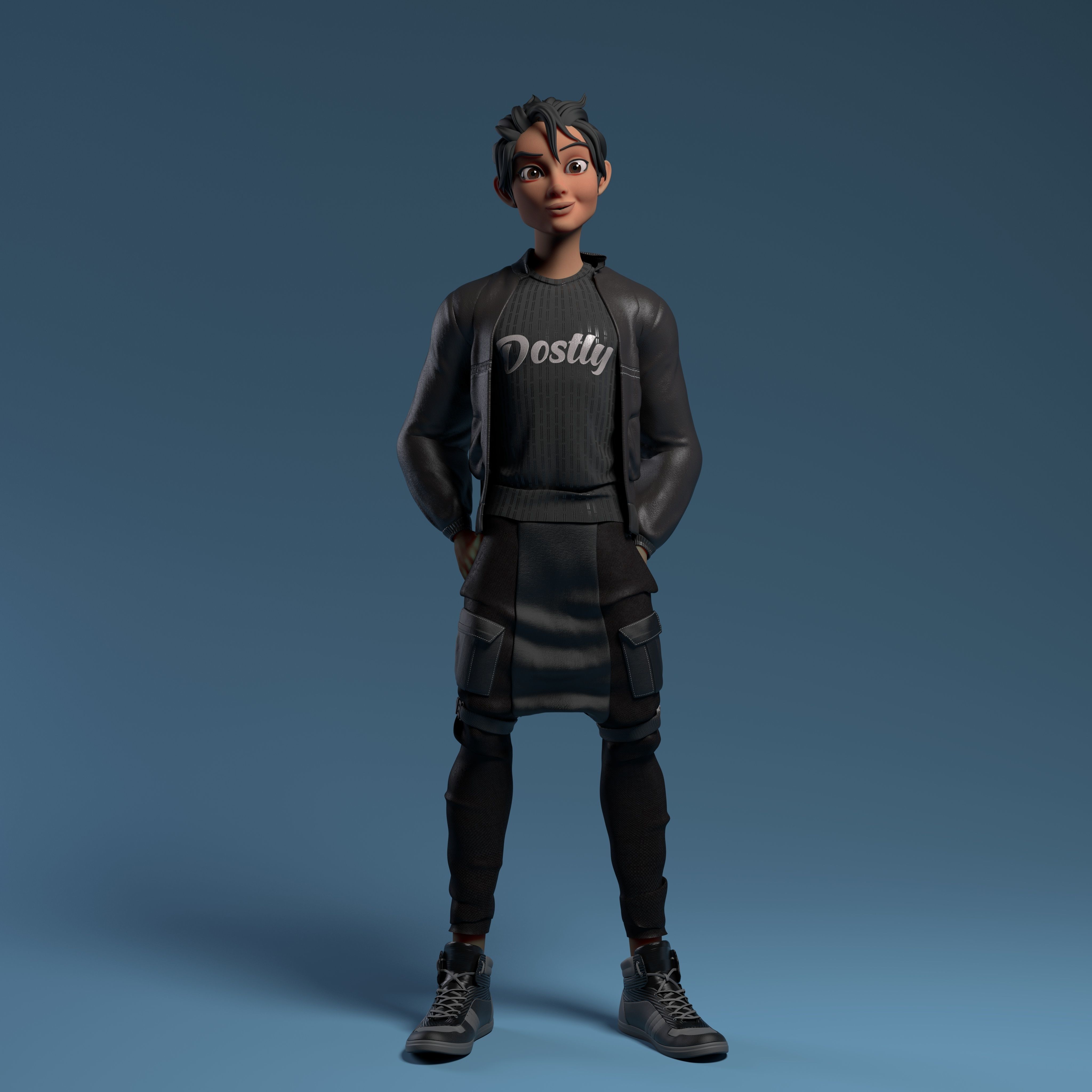 Damien young man in jacket and skirt 3D model_2