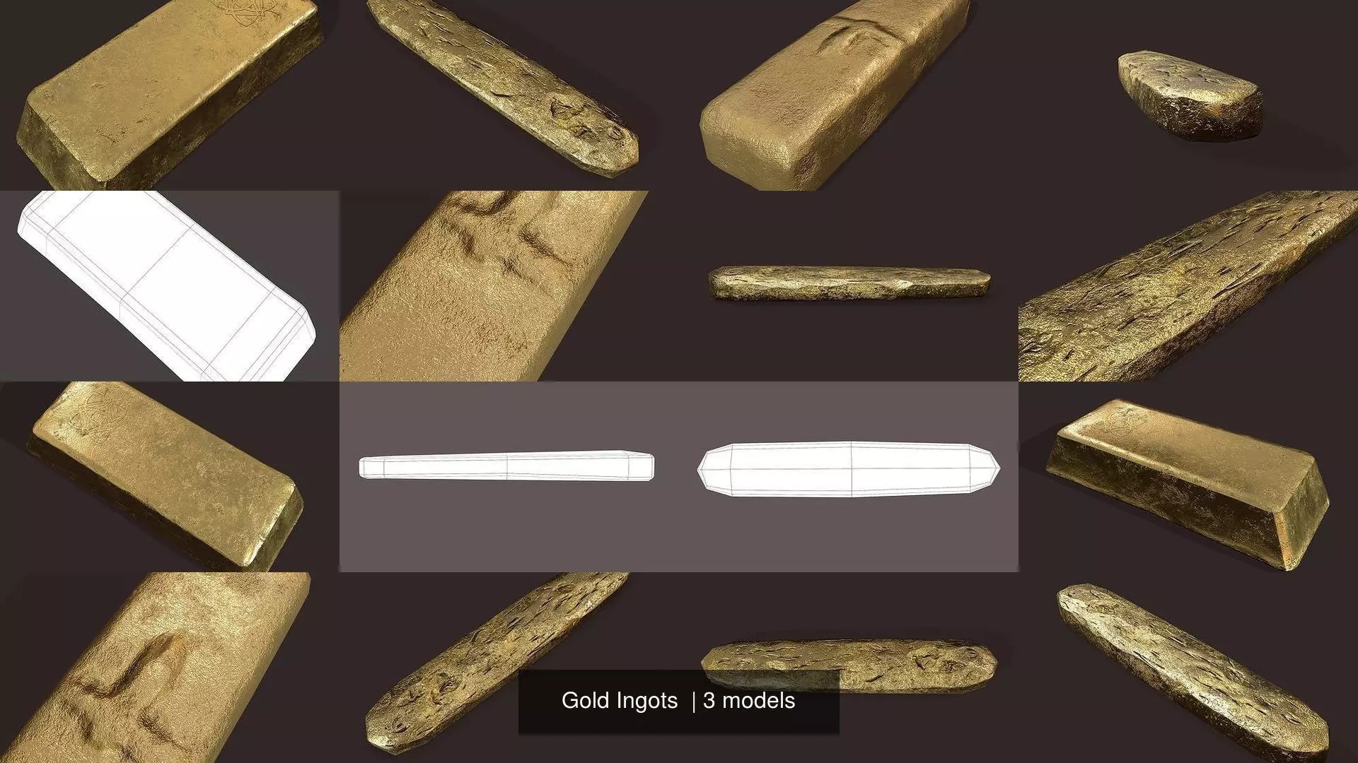 Gold Ingots  3D Model Collection_4